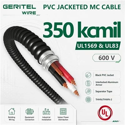Cablu MC cu manta PVC de 350 Kcmil: Cablu de distribuție anti--îmbătrânire pentru depozitare lungă