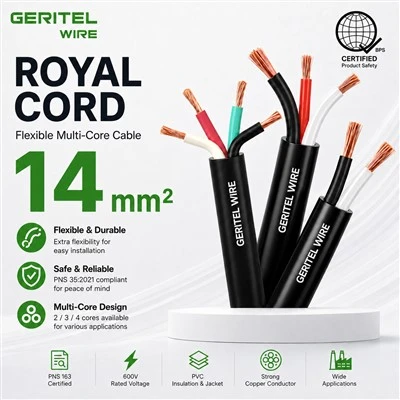 Cablu de alimentare industrial certificat Royal Cord 14 mm2 6 AWG 600 V BPS